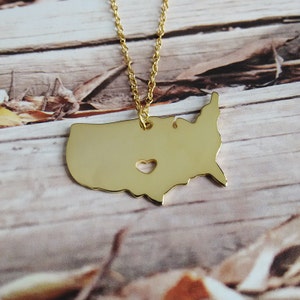 United States Necklace,America Necklace,USA State Necklace,America Map Pendant,State pendant,Map necklace With A Heart-%100 Handmade