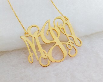 Collana con monogramma in oro, collana con iniziale in oro, collana personalizzata da 3,17 cm, collana con targhetta, gioielli personalizzati, regalo di Natale