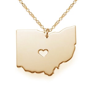 Gold OH State Shaped Necklace,Ohio State Necklace with A Heart,Ohio Map State Charm ,Personalized OH State Necklace-%100 Handmade