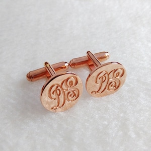 Engraved Two Monogram CuffLinks,Groom Wedding Cufflinks,Rose Gold Initial CuffLinks,Gift for Fathers Day,Elegant Monogrammed Cufflinks