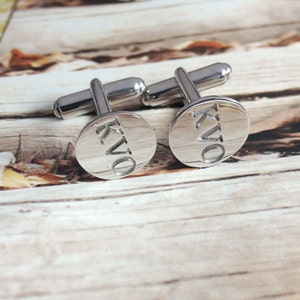 White Gold Men CuffLinks,Groom Wedding Gift,Engraved Monogram CuffLinks,Gift for Fathers Day,Elegant Monogrammed Cufflinks