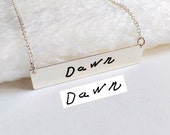 Custom Handwritting Necklace,Personalized Signature Necklace,Handwritting Bar Necklace,Silver Horizontal Bar Necklace,Engraved Bar Necklace