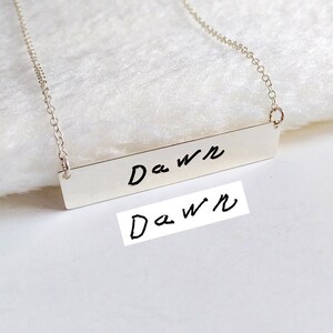 Custom Handwritting Necklace,Personalized Signature Necklace,Handwritting Bar Necklace,Silver Horizontal Bar Necklace,Engraved Bar Necklace