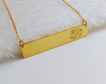 Gold Bar Necklace,Engraved Both sides Monogram Necklace,Coordinates Necklace,Engraved Bar Necklace,latitude longitude jewelry