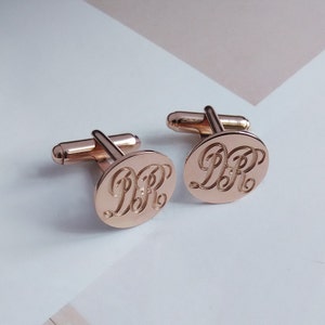 Groom Wedding CuffLinks,Rose Gold Men CuffLinks,Engraved Monogram CuffLinks,Gift for Fathers Day,Elegant Monogrammed Cufflinks