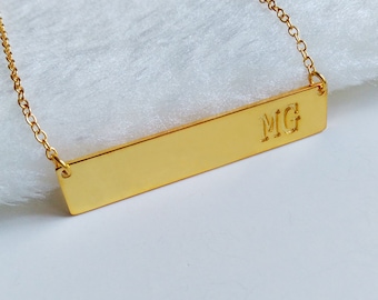 Gold Bar Necklace,Two Initial Monogram Bar Necklace,Latitude Longitude necklace,Coordinates Necklace,Engraved Bar Necklace,Custom Jewelry