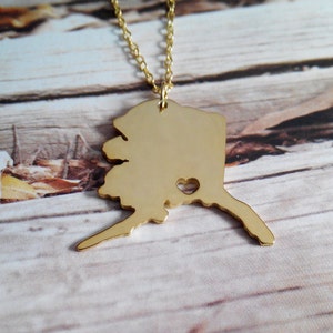 Alaska State Necklace,AK State Charm Necklace,Alaska State Shaped Necklace,Personalized Alaska State Necklace With A Heart-%100 Handmade