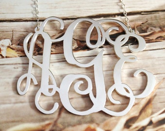 3 Initial Monogram Necklace,Sterling Silver Monogram Necklace,Personalized Monogrammed Nameplate Necklace Letter Jewelry-%100 Handmade