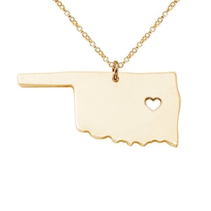 Gold Oklahoma State Halskette, Ok Zustand Charme Halskette, Zustand geformt Halskette, personalisierte Zustand Halskette 18k Gold Zustand Halskette mit einem Herz