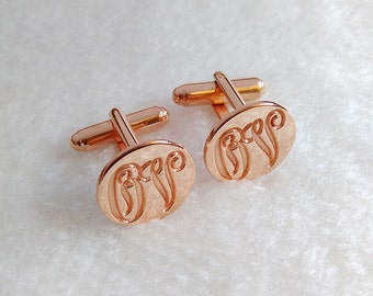 Groom Wedding Cufflinks,Rose Gold Initial CuffLinks,Engraved Two Monogram CuffLinks,Gift for Fathers Day,Elegant Monogrammed Cufflinks