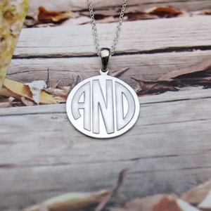 Silver Disc Necklace Monogram 1&quot; inch,3 Initial Disc Necklace,Engraved Circle Necklace,Personalized Disc Necklace,Custom Initial Necklace