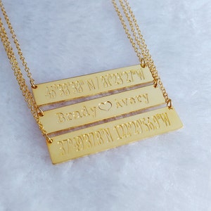 Coordinates Necklace,Latitude Longitude Necklace,Sterling Silver Horizontal Bar Necklace,Engraved Bar Necklace,latitude longitude jewelry