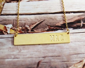 Gold Initial Bar Necklace,Monogram Bar Necklace,Engraved Bar Necklace,Contemporary Bridesmaid's Necklace,Custom Jewelry