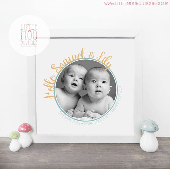 Gifts for parents Birth Announcement Gifts For Twins | Etsy