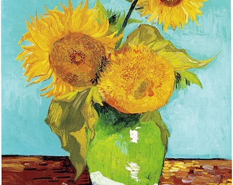 hand-painted Three Sunflowers in a Vase - Vincent van Gogh high quality hand-painted oil painting reproduction  for home decor wall art gift