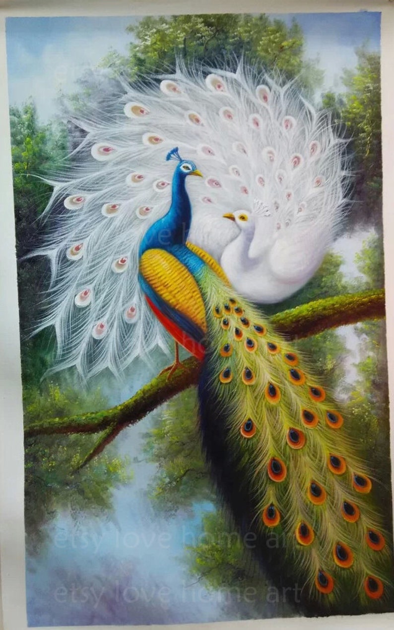 High quality handpainted peacock oil painting reproduction for valentine/'s day gift home decor wall art