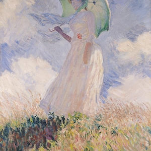 Vrouw met Parasol wendde zich tot de links - Claude Monet handgeschilderde olieverf schilderij reproductie voor bed kamer kunst aan de muur