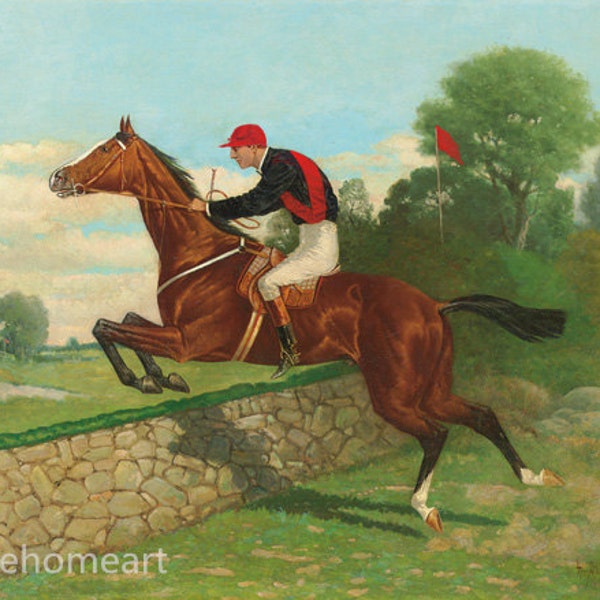 100% handgemaltes Henry Stull Steeplechasing - Over the Wall laufendes Pferd Ölgemälde auf Leinwand für Wohnkultur Wandkunst oder Geschenk