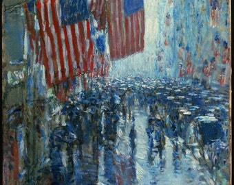 100% handpainted  Frederick Childe Hassam flag draped 5th ave oil painting reproduction for home decor wall art or gift