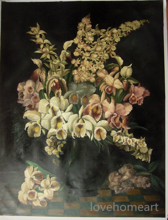 100 Handpainted Still Life Painting With Moth Orchid Flower Etsy