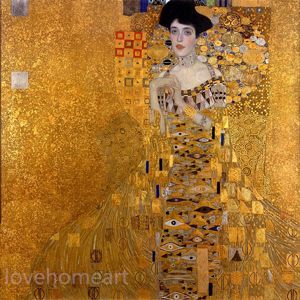 pintado a mano con polvo dorado puro Gustav Klimt reproducción de pintura al óleo Gustav klimt Retrato de Adele Bloch-Bauer I para regalo de decoración del hogar