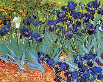 Irises  - Vincent van Gogh hand-painted oil painting reproduction,vivid color blue flower garden scene art,living room wall art decor