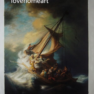 Rembrandt van Rijn Chrystus w burzy na Jeziorze Galilejskim reprodukcja obrazu olejnego na płótnie do dekoracji domu, na ścianę lub prezent