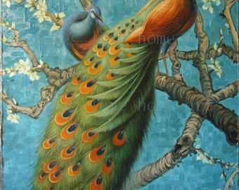 original oil painting peacock oil painting on canvas for home decor wall art or gift
