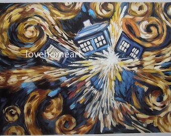 100%Handpainted Doctor Who Exploding Tardis (Blue Box Exploding) Oil Painting Reproduction For Home Decor Wall Art Or Special Gift