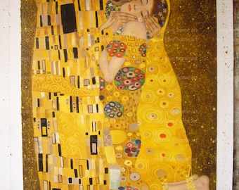 museum quality handpainted Gustav Klimt oil painting reproduction the kiss for home decor wall art or gift