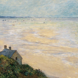 Hand Painted Claude Monet Oil Painting Reproduction The Hut in Trouville, Low Tide Seaside For Home Decor Wall Art Painting or gift