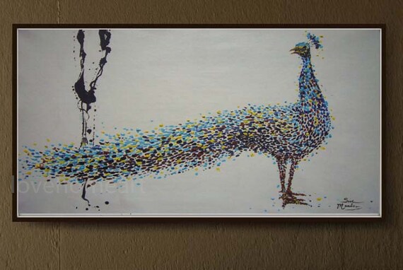 original peacock oil painting on canvas for home decor wall | Etsy