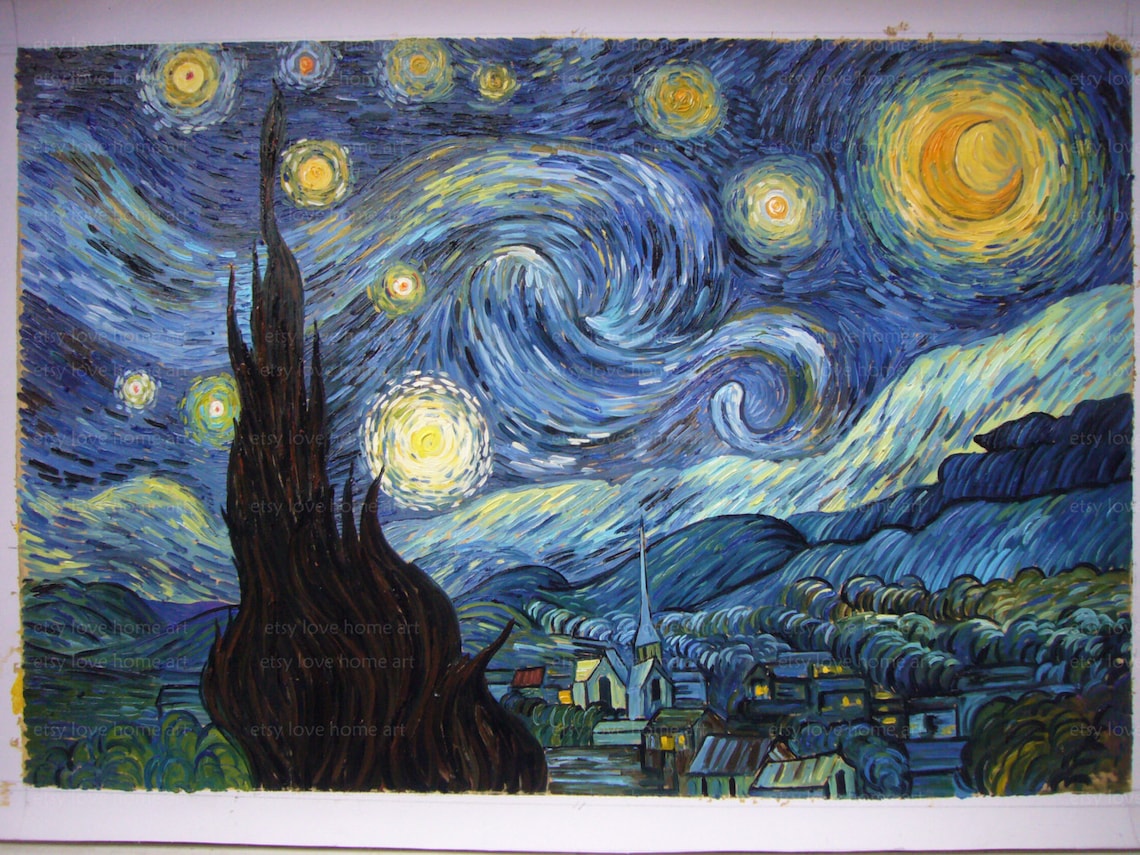 De Sterrennacht Vincent van Gogh handgeschilderde olieverf - Etsy Nederland