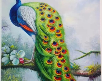 High quality handpainted peacock oil painting in tree  for home decor wall art