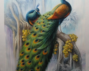 High quality handpainted peacock oil painting reproduction for home decor wall art