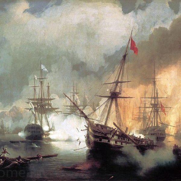 100% Hand Painted warship painting Battle of Navarino by Ivan Aivazovsky oil painting reproduction for living room with wall art  or Gift