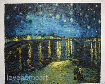 Starry Night Over the Rhone - Vincent van Gogh hand-painted oil painting reproduction  for home decor wall art