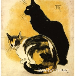 Poster da cartolina di due gatti di alta qualità dipinto a mano Gatto nero di Théophile Alexandre Steinlen Riproduzione di pittura ad olio per l'arredamento della stanza