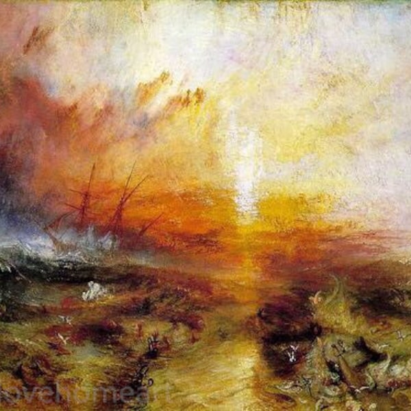 Reproducción de pintura al óleo de Joseph Mallord William Turner, "El barco de esclavos", pintada a mano, estilo abstracto moderno, ideal para la decoración de habitaciones u oficinas. Arte mural.