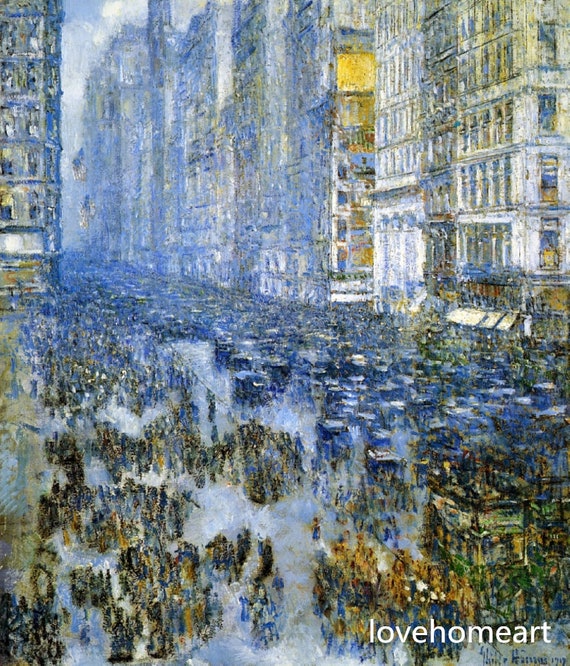 Fifth Avenue by Childe Hassam Giclee Fine Art Print Repro on Canvas Flags