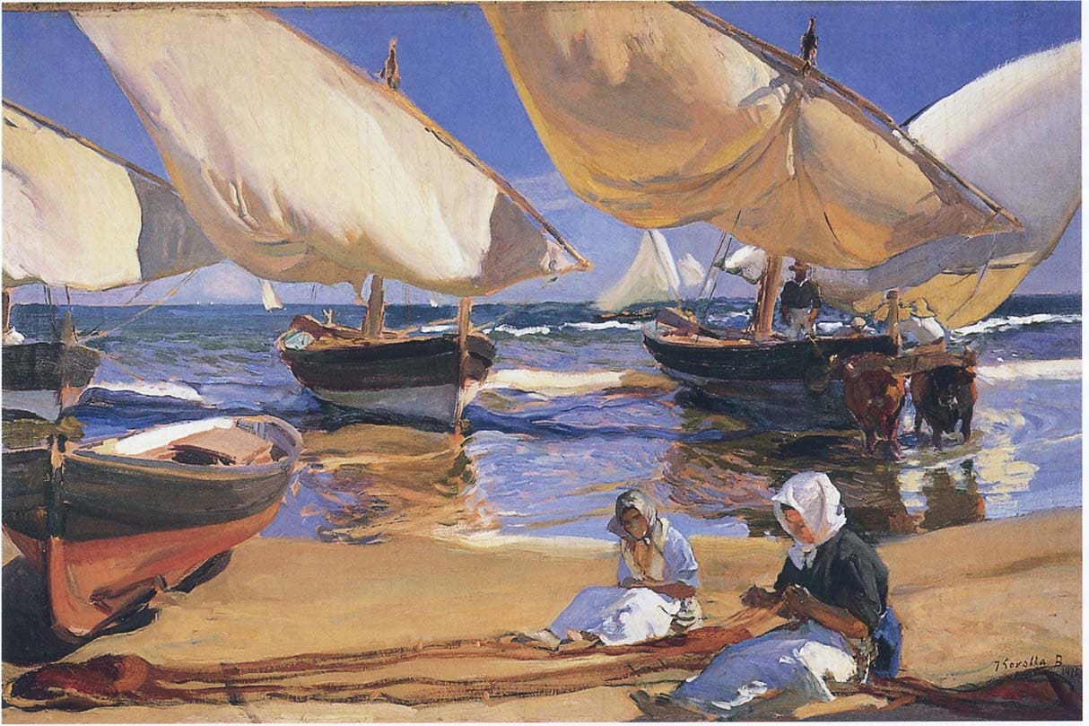 On the Beach at Valencia - Joaquin Sorolla Y Bastida Oil Painting