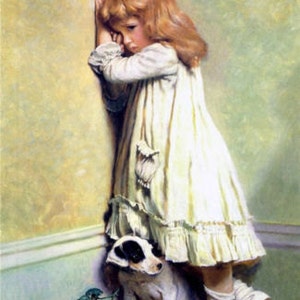 In disgrace- Charles Burton Barber hand-painted oil painting reproduction girl with dog for child room decor or child gift