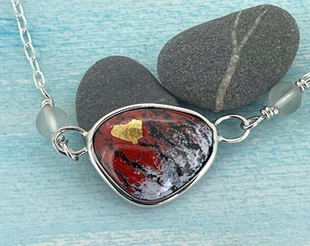 Red and gold enamel necklace | gift for mother in law