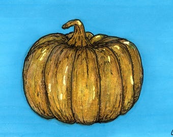 ACEO ATC Original Mixed Media Höstpumpa Konstnärssamlarkort av konstnären