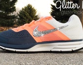 Bling Nike Air Pegasus 30 Glitter Kicks Running Shoes Blinged Out with Swarovski Crystal Elements Rhinestones Coral Pink Charcoal Gray