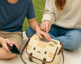 Pluszowa torebka z kotem bananowym – torebka na ramię ze sztucznego futra, w stylu kawaii