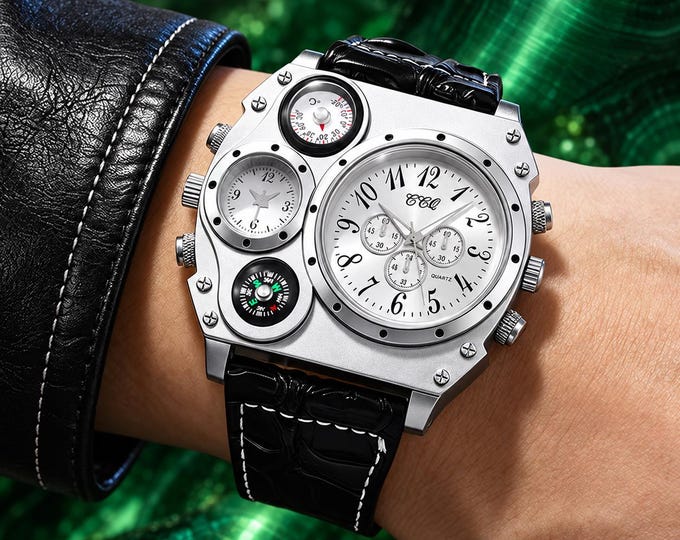 Featured listing image: QUALITY DETAILED - Luxury Multifunction Men’s Watch | Compass Chronograph Quartz | Black Leather Statement Gift