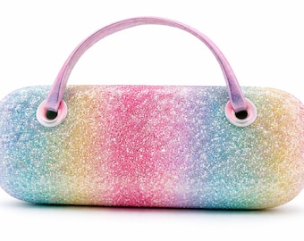 DA NON PERDERE! Custodia per occhiali con glitter arcobaleno: custodia da viaggio per occhiali scintillante (7x4x2)