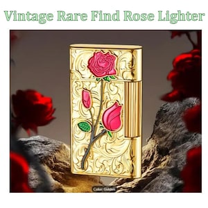 Uniquely Vintage Golden Lighter Red Roses | Rare Floral Collectible | Rose Motif Table Lighter | Elegant Gift for Her | Retro Home Decor