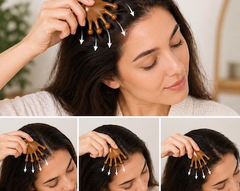 Set - Massagekam voor hoofdhuid en lichaam: karamelbruine celluloseacetaatstijl